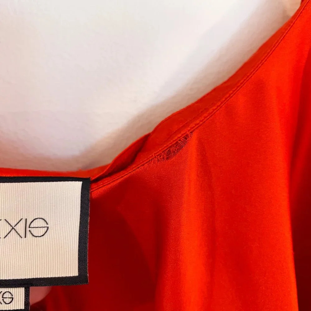 Alexis 100% Silk Red Ruffled One Shoulder Formal Satin Lightweight Midi Dress XS - Picture 6 of 10